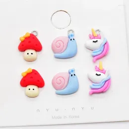 Charms 10pcs Kawaii Mini Unicorn Snail Mushroom Resin Flatback Cartoon Cute Pendant For Earring Bracelet Diy Jewelry Make W198