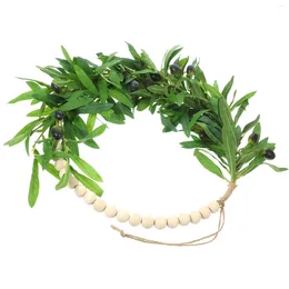Decorative Flowers Plant Artificial Garland Wall Hanging Wooden Beads Decor Wedding Home Wreath Decoration