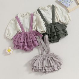 Clothing Sets Born Baby Girl 2Pcs Suit Infant Lovely Jacquard Long Sleeve Mock Neck Pullovers Ruffled Suspender Shorts Outwear