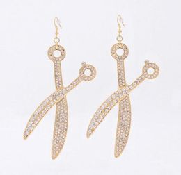 Scissors Earrings Unique Style Beauty Salon Hair Stylist Scissors Dangle Earring Gold Crystal Charm Fashion Jewelry1273927