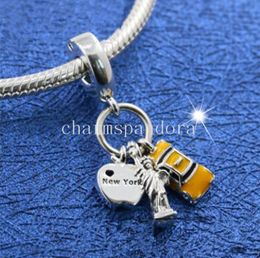 Fashion Jewellery 925 Sterling Silver New York Highlights Dangle Bead with Enamel Fit European Charm Bracelet & Necklace9965166