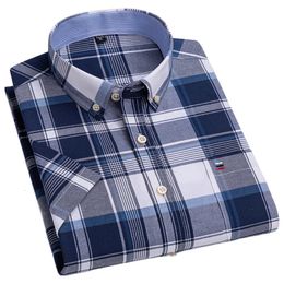 Short Sleeve Man Social General Shirts Summer Dress Daily Fashion Cotton Casual Buttoned Formal Office Plaid Striped Soild 5XL 240223