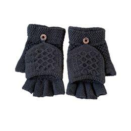 Winter Knitted Convertible Fingerless Gloves, Warm Knitted Flip Top Gloves Convertible Half Finger Mittens 2256
