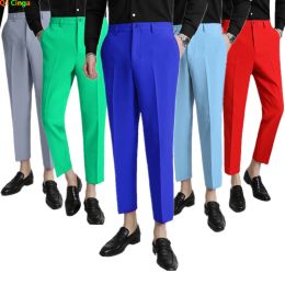Pants Royal Blue Men's AnkleLength Pants Fashion Slim Men Suit Pants Red Green Blue White Gray Pantalones Hombre Big Size M5XL 6XL