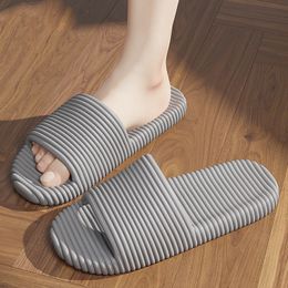 Fashion Striped Slippers Soft EVA Rubber Pure Colours Sandals Womens Summer Shoes grey