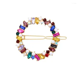 Hair Clips Fashion Jewellery Gold Colour Colourful Crystal Circle Pin For Women Girl Vintage Acrylic Pearl Accessories