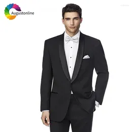 Men's Suits Black Business Prom Men Slim Fit Wedding Tuxedos 2Pieces (Jacket Pants) Shawl Lapel Coustume Homme Birdegroom Blazer Terno