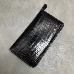 Authentic Real Crocodile Belly Skin Businessmen Card Holders Long Wallet Genuine Alligator Leather Male Large Phone Clutch Purse2663