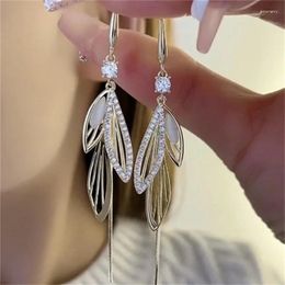 Dangle Earrings Fashion Leaves Earring Gold Colour Opal Crystal Tassel Drop For Woman Wedding Party Unusual Girl Jewellery Bijoux Femme