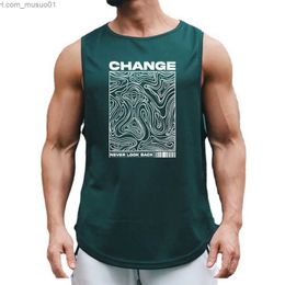 Men's Tank Tops Change Never Look Back Summer Mens Fashion Sports Tank Tops Fitness Gym Clothing Quick Dry Loose Bodybuilding Sleeveless ShirtsL2402