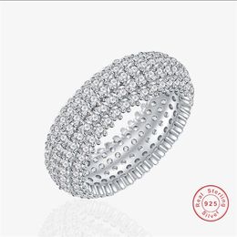 2024 Ins Top Sell Wedding Rings Sparkling Luxury Jewellery Real 100% 925 Sterling Silver Pave White Moissanite Diamond Eternity Party Women Bridal Ring Gift Never Fade