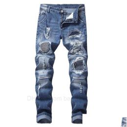 Men'S Jeans Fahsion Ripped Mens Biker Pleated Died Motorcycle Denim Pantsed Jean Trousers Male Plus Size Drop Delivery Apparel Clothi Dhbwl