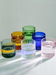 Wine Glasses 6 Colours Glass Cups Heat Resistant Cup Brewing Mugs Stripe Tea Office Juice Coffee Milk Mug Family