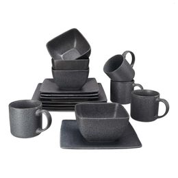 Dishes Plates Dark Grey Square Stoare 16-Piece Dinnerware Set Drop Delivery Home Garden Kitchen Dining Bar Dhhcs