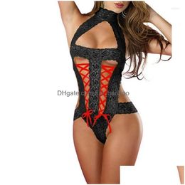 Yoga Outfit Women Sexy Lingerie Bow Lace Racy Underwear Spice Suit Temptation Bra Set G-String Seamless Thong Drop Delivery Sports O Dhrbb