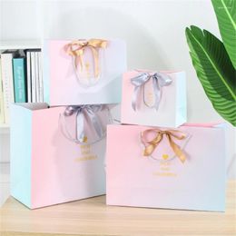 Jewellery Pouches 10 Pcs Gradient Paper Gift Bag With Ribbon Pink Fashion Design Package Shopping Bags For Year Birthday Party Valentine's Day