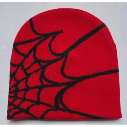 Berets Y2K Knitted Hats Punk Hip Hop Gothic Spider Patterned Cotton For Men And Women With Harajuku Casual Fashion Joker