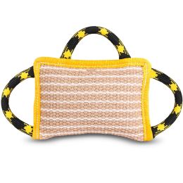 Equipment Dog Training Bite Pillow Linen Yellow Tug Toy with 3 Durable Handles, Tough Tug Toy for Medium to Large Dogs Interactive Playing