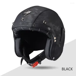 Motorcycle Helmets PU Leather Classical Open Face Helmet /4 With Brim German Style Motor Four Seasons DOT