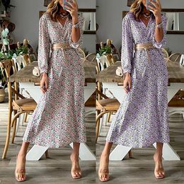 Channel Your Inner Boho Goddess with this Stunning Autumn Women's V-Neck Long Sleeve Bohemian Print Dress