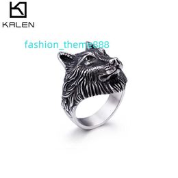 KALEN Anillos Acero Inoxidable Biker Ring Silver Stainless Steel Animal Wolf Rings For Men