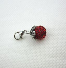 selling 20pcslot bright red rhinestone crystal round dangle charms lobster clasp charms for glass floating lockets charms9245767