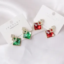 Stud Earrings Exaggerated Big Square Gem Personality Trendy Red Green Crystal Geometric Rhombus Jewelry For Women Gift