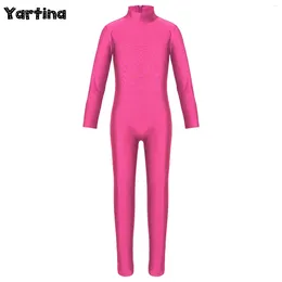 Stage Wear Kids Girls Gymnastics Leotard Ballet Dance Jumpsuit Unitard Dancewear Long Sleeves Zippered Jersey Full Length Body Suit