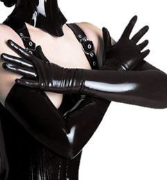 Black Adult Sexy Long Latex Gloves Clubwear Sexy Catsuit Ladies Hip Fetish Faux Leather Gloves Cosplay Costumes Accessory3123728