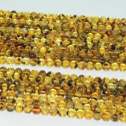 Loose Gemstones Natural Baltic Amber Round Beads 8mm-8.2mm / 8.3mm-8.5mm With Plants Fossills Defects