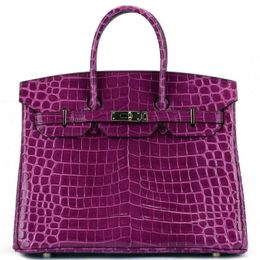German French High-End Custom Ladies Fashion Crocodile Pattern Bag Genuine Leather Handbag Large Bag Crocodile Skin 35cm Womens Co215Y