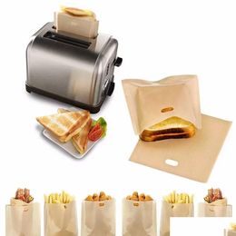 Baking Pastry Tools 100Pcs Toaster Bags For Grill Cheese Sandwiches Made Easy Reusable Non-Stick Baked Toast Bread With Drop Deliv Dhfr4