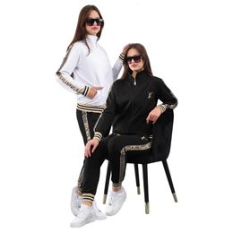 Women two piece pants white tracksuit casual jogging zip up jacket and black designer sweatpants set set free ship