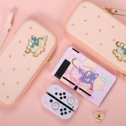 Cases NEKO Cat Switch OLED Case Storage Bag PU Carrying Case Pink Shockproof Shell Switch Hard PC Cover For Nintendo Switch Accessory