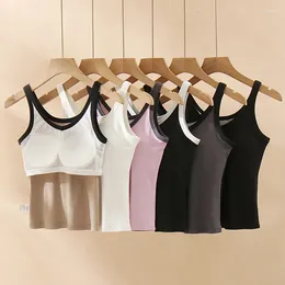 Women's Tanks Ribbed Camisole Sleeveless Strap Patchwork Colour Built With Padded Bust Breathable Sexy V-Neck Base Layer Tops C5685