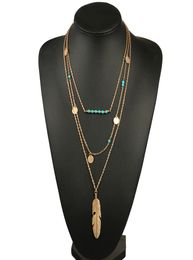 Women Necklace Feather Statement Necklaces Pendants Vintage Jewellery Multi Layers Long Necklace Women NL5795220285