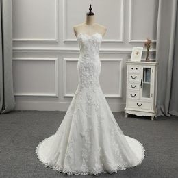 Sexy Mermaid Wedding Dresses Lace Bridal Gowns Sweetheart Lace-Up Back Sweep Train Bridal Gowns Real Pictures