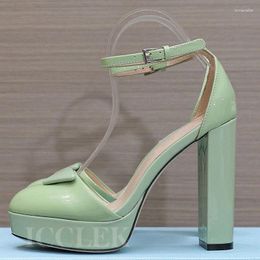 Sandals Ladies Summer Patent Leather Material Ankle Strap Female Pumps Geometric Decor Platform Banquet Super High Heels