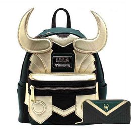 Loki Pu Leather Backpack Horn Travel Laptop Bag Schoolbags Students Adults Handbag Wallet Birthday Gifts271C