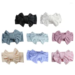 Hair Accessories Born Infant Baby Hollow Out Double Layer Headband With Big Bowknot Solid Colour Elastic Wide Hairband Toddlers Soft Turban