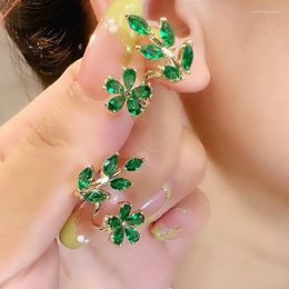 Stud Earrings Fashion Green Zircon Leaf For Women Exquisite Crystal Flower Temperament Jewelry Wedding Party Gifts