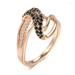 Cluster Rings 18k Rose Gold Natural Black Diamond Ring Geometric Line Cross Engagement Wedding For Women Fine Jewellery