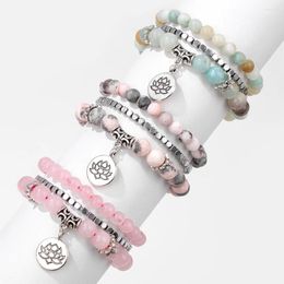 Charm Bracelets Healing Natural Stone Beads Bracelet For Women Round Lotus Set Men Jewellery Relief Yoga Female Bangles Friendship