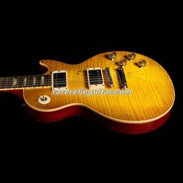 Custom Shop Paul Kossoff 1959 Relic Aged Honey Burst Falme Maple Top Electric Guitar One Piece Neck (No Scarf Joint), 1 PC Mahogany Body Grover Tuners Chrome Hardware