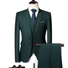 Suits (Jacket + Vest + Pants)Three Piece Set Men Blazers Slim Fit Set Suits Solid Business Casual Formal Dress Groom Tuxedo Wedding