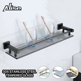 Bathroom Shelves Shower Storage Rack Glass Bath Shelf Wall Mount Shampoo Rack Organiser Bathroom Accessories 240220