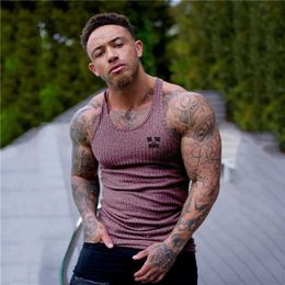 Men's Tank Tops Mens Bodybuilding Tank top Gym Fitness Sleeveless Shirt Mens Knitted Big Cut-back Shirt Fashion Singlets UndershirtL2402