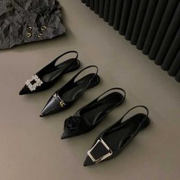 Sandals 2024 Summer Design Women Sandals Shoes Fashion Rhinestone Slip On Flats Heels Ladies Pointed Toe Elegant Slingback SandalsL2402