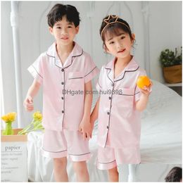 Pajamas 3 5 7 9 11 13 Years Children Satin Pajama Sets Pyjamas Kids Baby Sleepwear Girls Teen Silk Pjs 231020 Drop Delivery Maternit Dhxuy