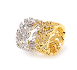 9mm Gold Arrow Rings Hiphop Wedding Party Jewerly Full Iced Out Cubic Zirconia Fashion Micro Pave Ring For Men Wome2320549